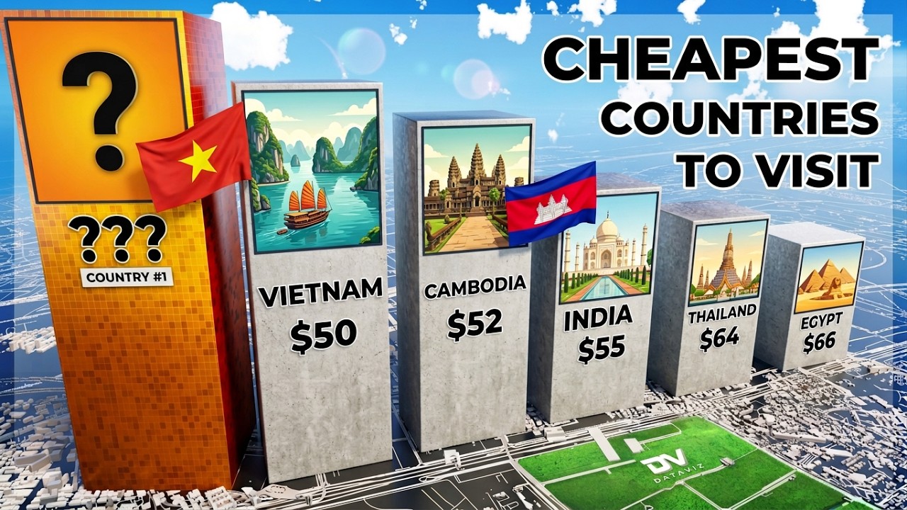 World's Cheapest Countries to Visit in 2026 🌍 | Top 50 Countries 3D Data Visualization @dataviz13