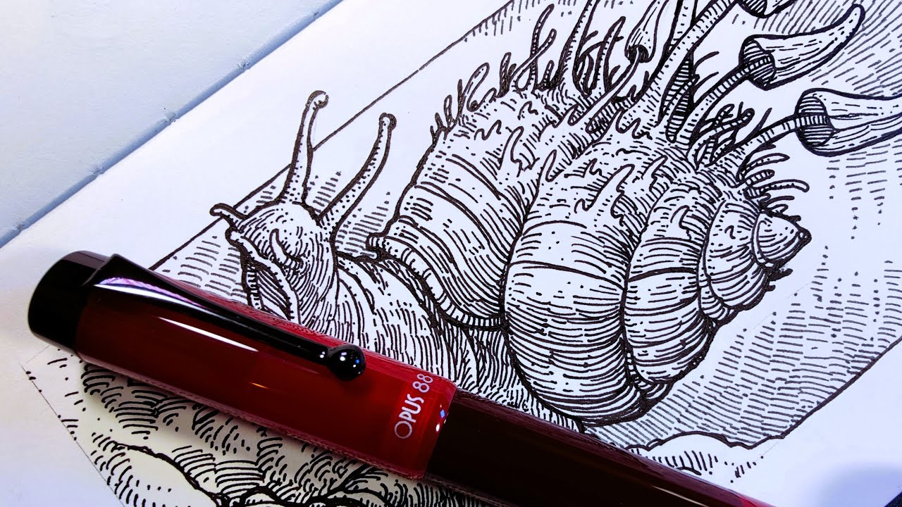 Opus 88 Demo Red Unboxing & First Impressions - Pen & Ink Drawing