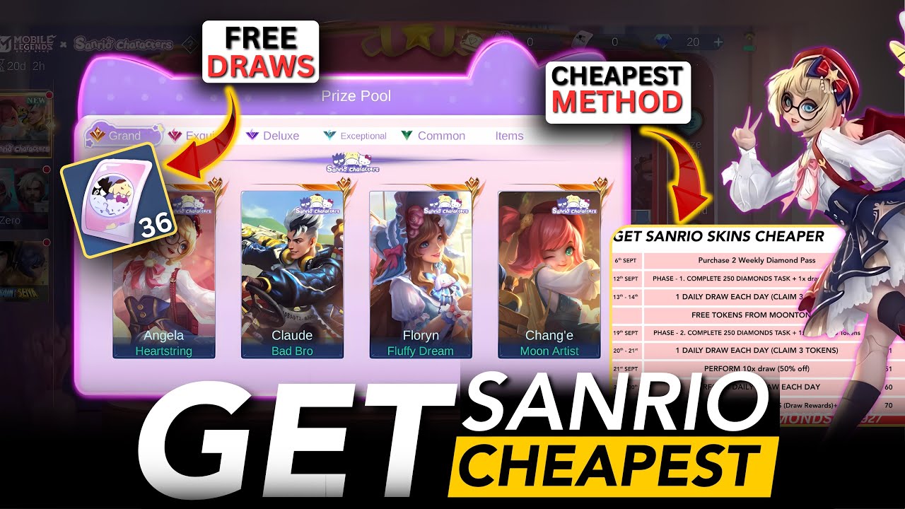How To Get SANRIO SKINS In CHEAPEST PRICE For 400 Diamonds | 30 - 70 Drawing Method