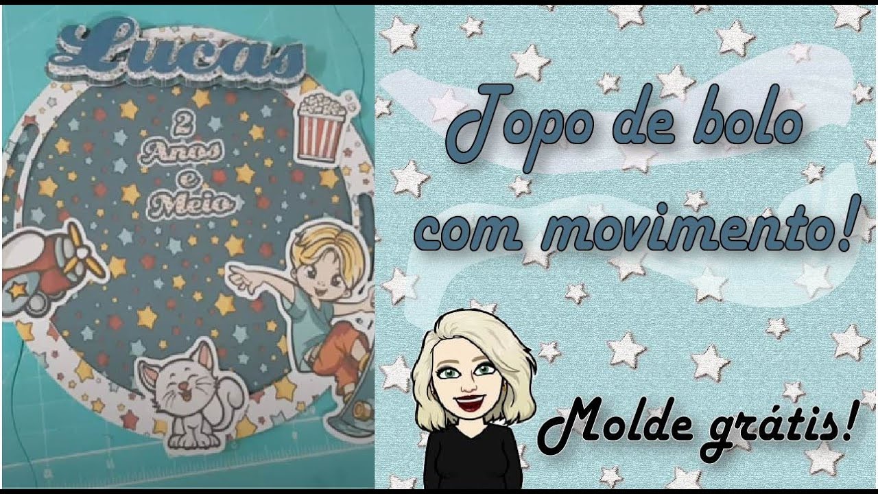 Topo de bolo 3D com movimento! Molde grátis !