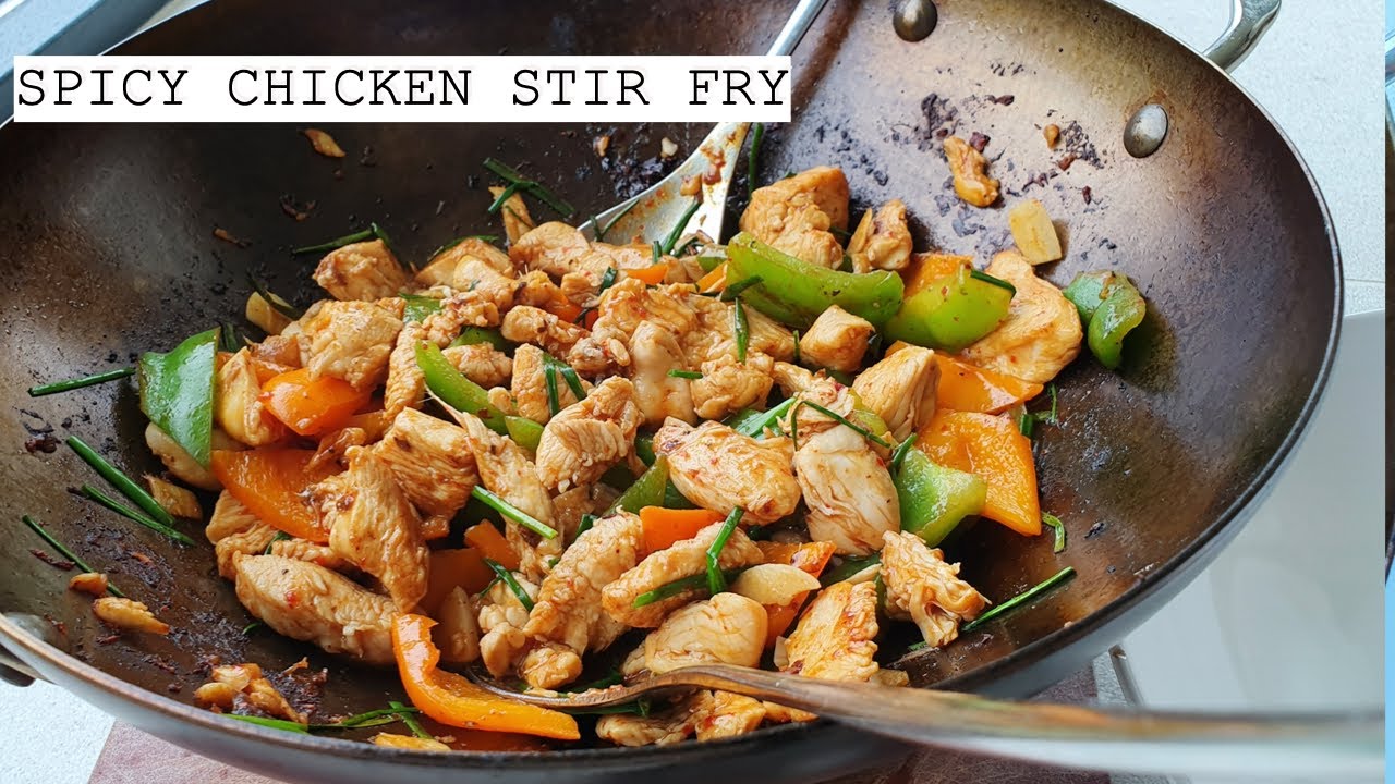 Spicy Chicken Stir Fry ,Roerbak  Pikant kip met Paprika, 불닭볶음,De buyer Mineral B wok