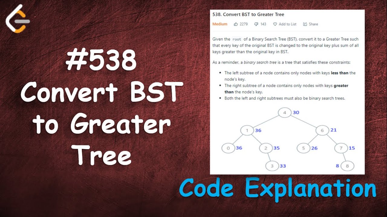 Convert BST to Greater Tree | Live Coding with Explanation | Leetcode #538