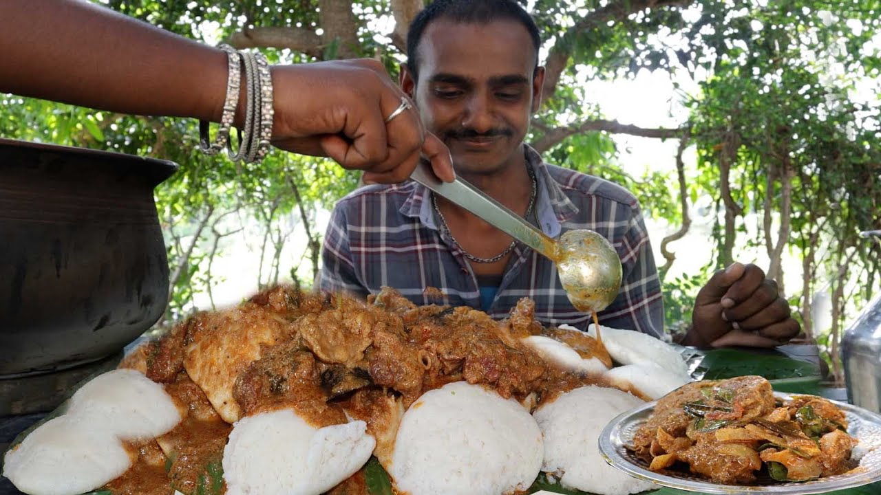 Unlimited Idly அண்ணி செய்த மட்டன் குருமா ,தல கறி| Mutton Pot recipe,mutton head fry Eating Challenge
