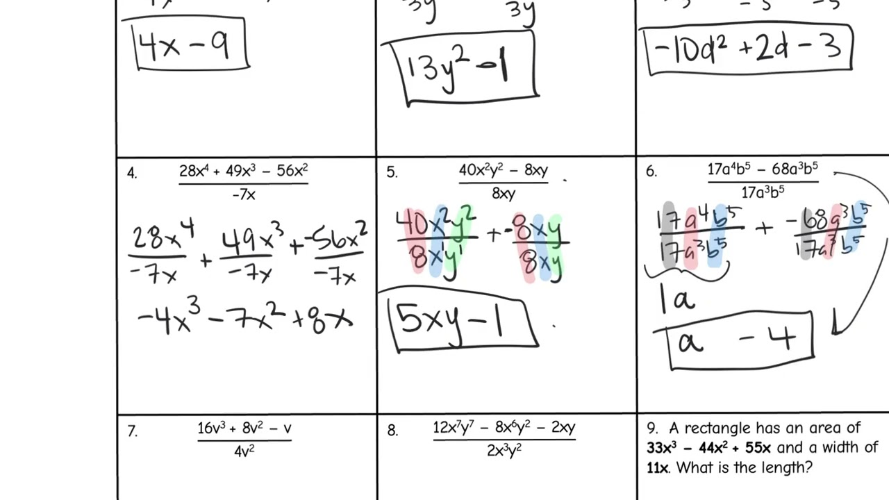 Algebra 1 7.2 Divide mono x poly