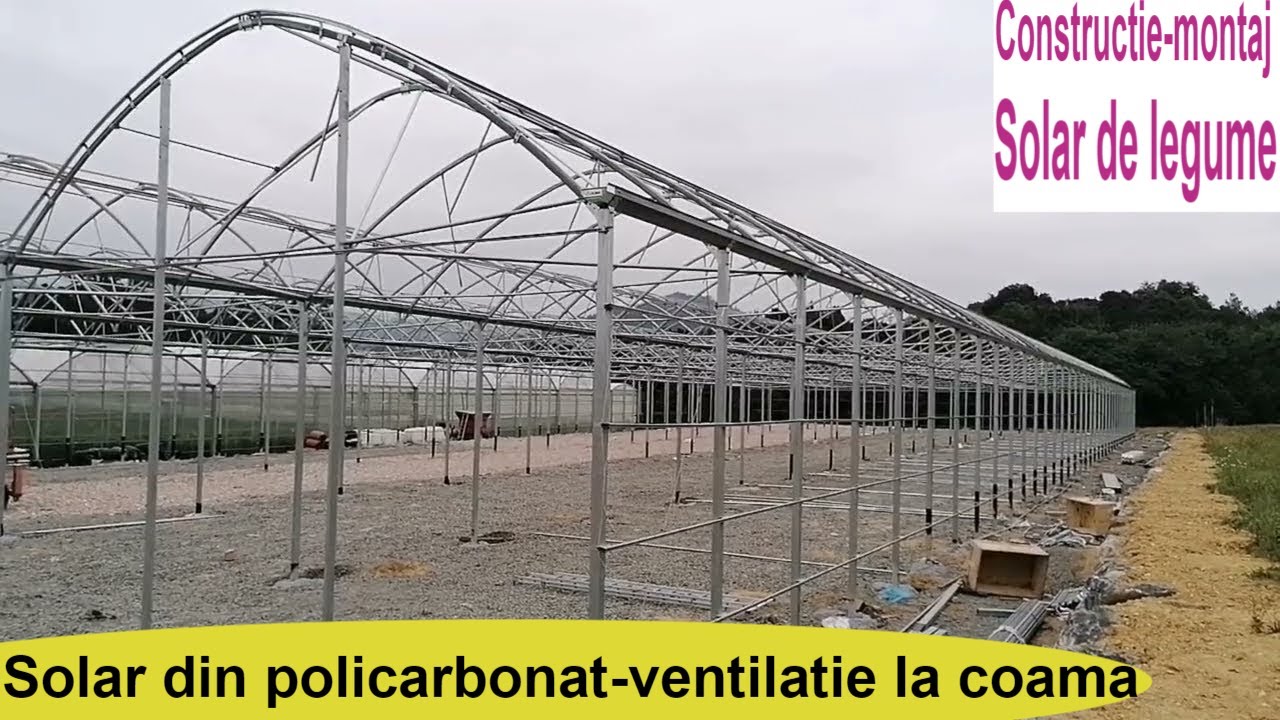Constructie solar de legume din policarbonat.Trapa-ventilatie automata la coama!