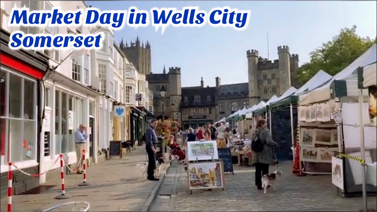 MARKET DAY IN CITY OF WELLS , SOMERSET England