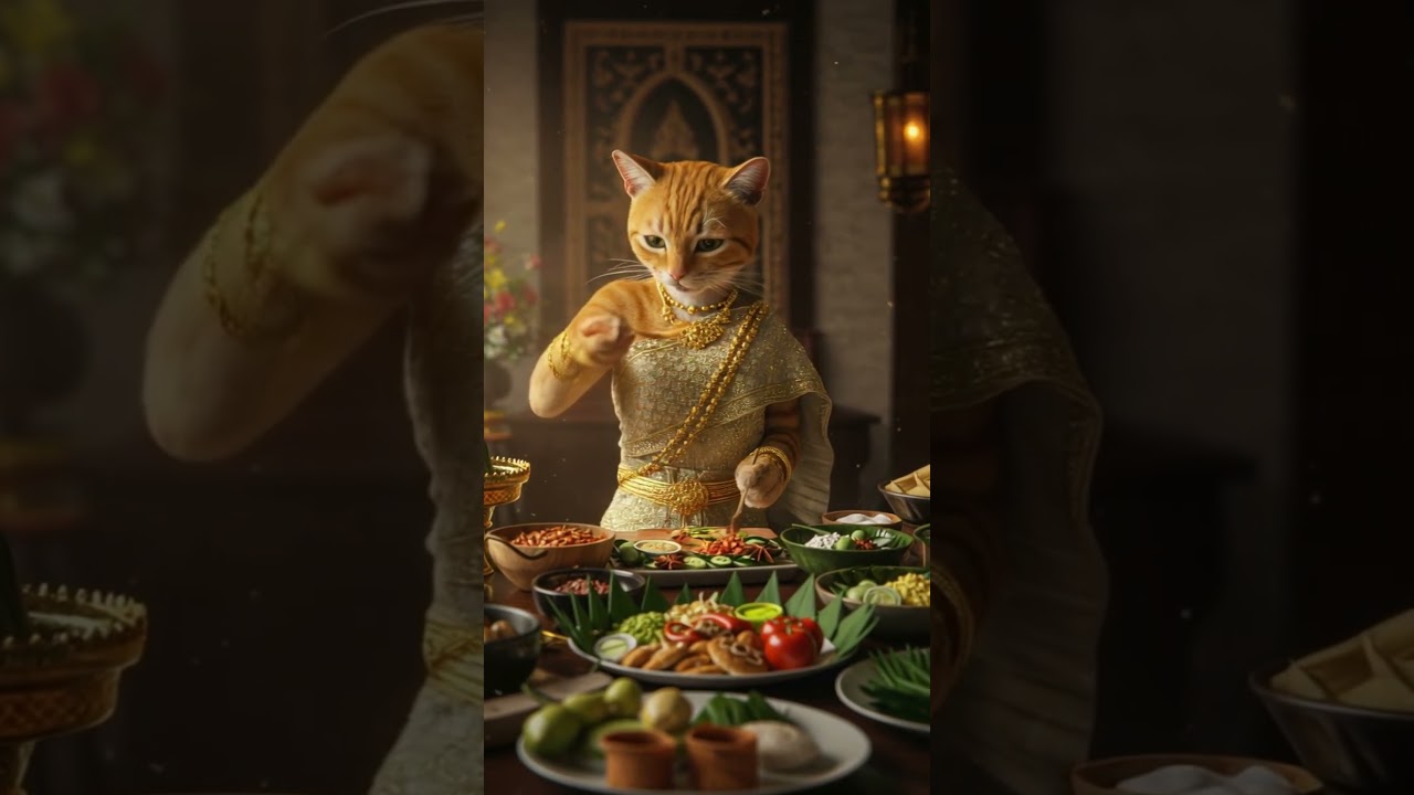 Cat Serving Traditional Khmer Cuisine #cuteanimals #animalart #cat #cute #funny #kitten #animals