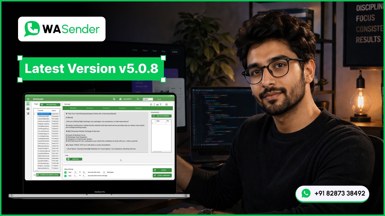 WASender Latest version v5.0.8 Review - Tutorial Bulk WhatsApp Sender + Google Maps Data Extractor