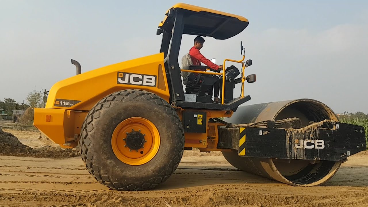 JCB Backhoe Machine, Roller and Grader Working For Road Construction - Widening and Leveling Road