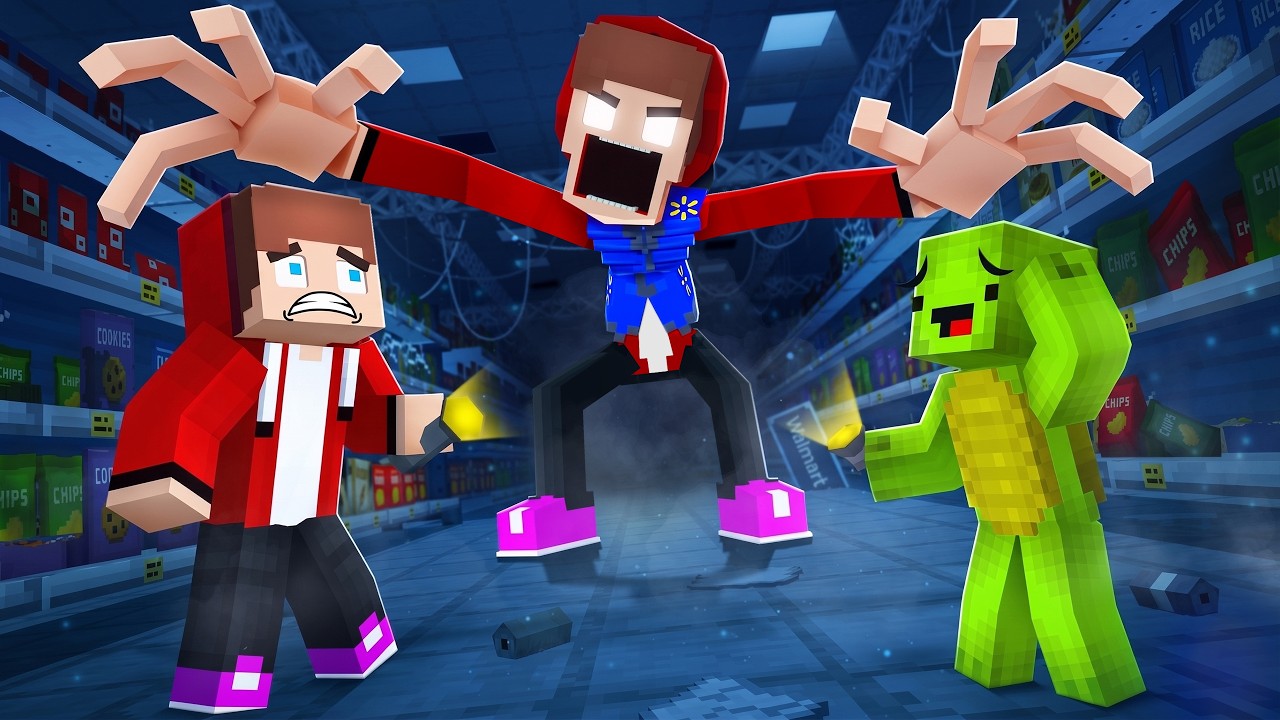 JJ and Mikey vs WALMART MONSTER - Maizen Minecraft Animation