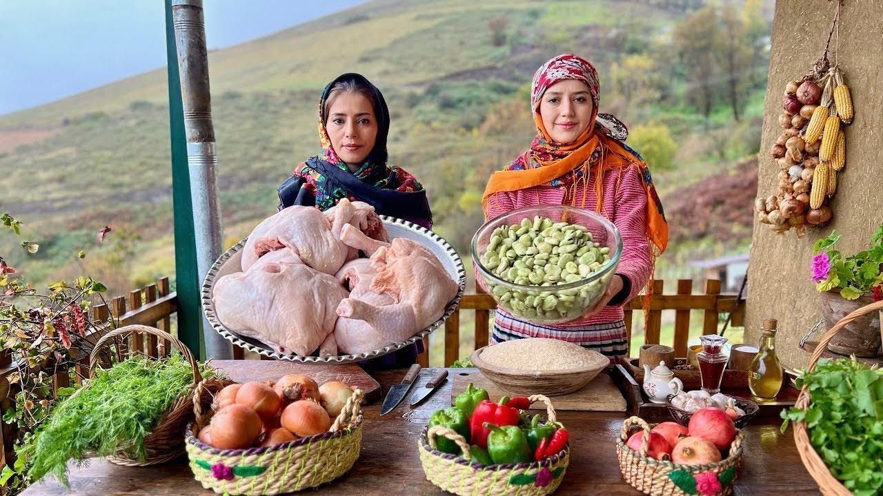 Cold Day in Village | Cooking Fried Chicken with Dill Fava Bean Rice