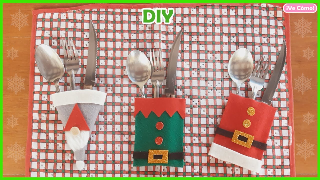 Cómo hacer PORTA CUBIERTOS NAVIDEÑOS de fieltro 🎄😱 (manualidades)