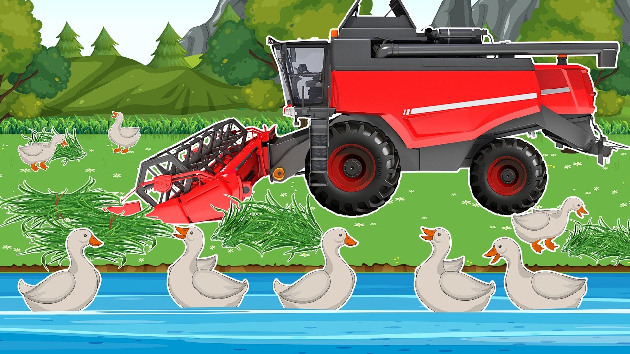 HARVEST Day! 🚜 Big Machine Cuts Grass Near Ducks 😲 | Linh Farm Animation