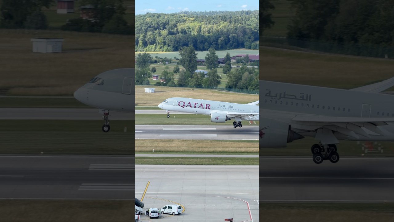 Qatar Airways A350 Landing on Runway 28 at Zurich Airport #shorts #qatarairways #a350