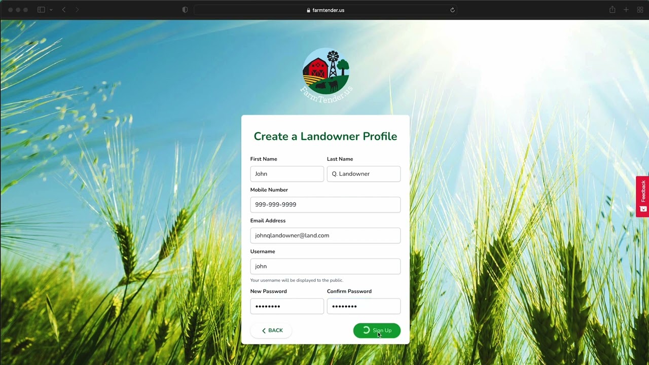 FarmTender Signup Tutorial