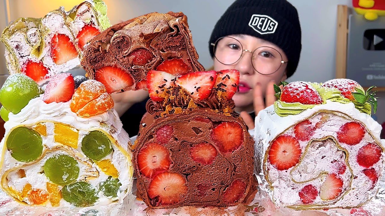 롤크레이프🍭 후르츠롤 초코딸기롤 말차딸기모찌롤 크레이프 케이크 디저트 먹방 Dessert Mukbang