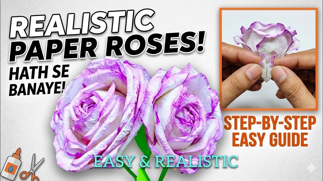 How To Make Paper Rose Flower | Paper Flower Making Step By Step | Diy Paper Rose Flower 