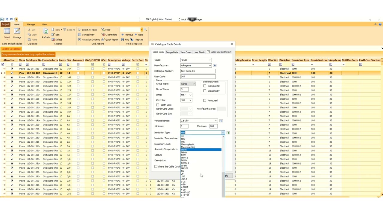AVEVA Electrical Engineer Software II Wiring Manager Module II Cable Schedule