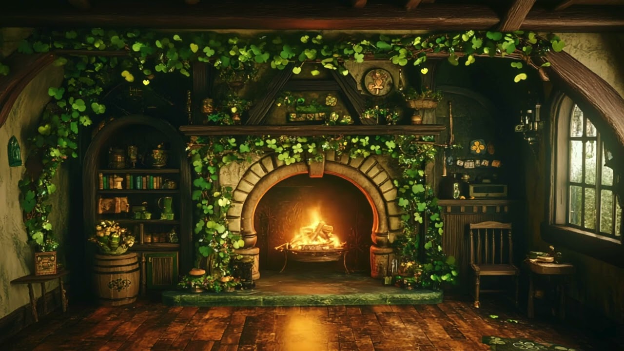 10 HOURS of Leprechaun’s Cozy Home 🍀 Shamrock-Filled Fireplace (4K) | St. Patrick’s Ambience
