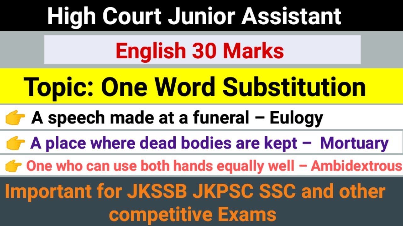 Most Important One Word Substitutions for High Court Junior Assistant Exams | Competitive Exams