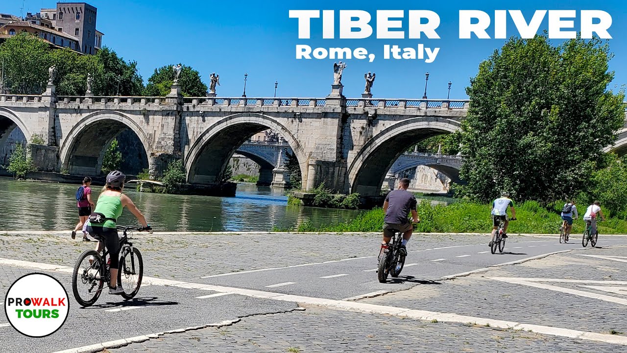 Biking along the Tiber River in Rome - 4K