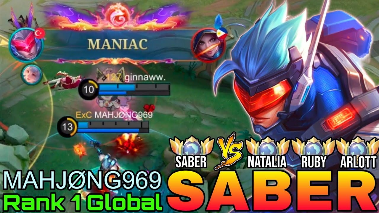 MANIAC Saber VS Top Global Enemies - Top 1 Global Saber by MAHJ&Oslash;NG969 - Mobile Legends