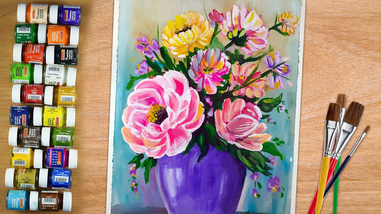 How to draw Flower vase with Poster colour Painting for beginners.