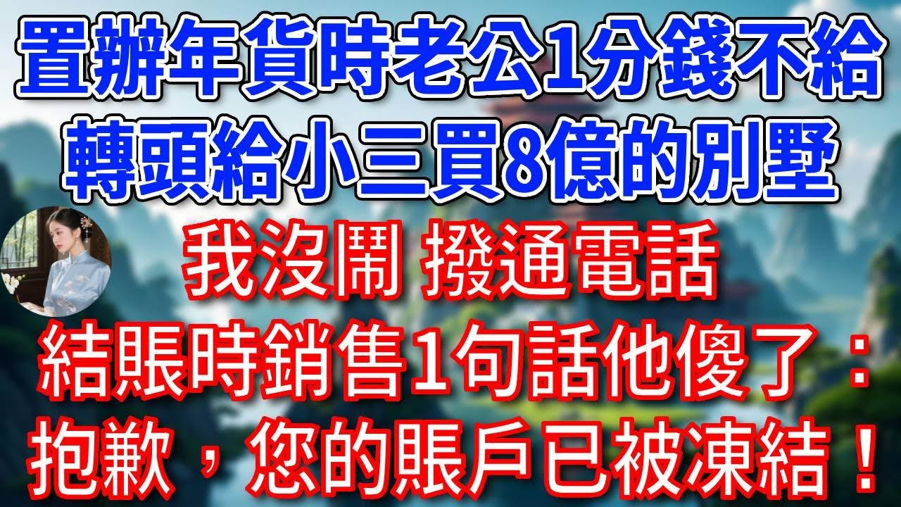 【臘八節快樂】置辦年貨時總裁老公1分錢不給，轉頭卻給小三買8億的別墅，我沒鬧撥通電話，結賬時銷售1句話他傻了：抱歉，您的賬戶已被凍結！#為人處世#生活經驗#情感故事#故事#小說#戀愛#情感#婚姻