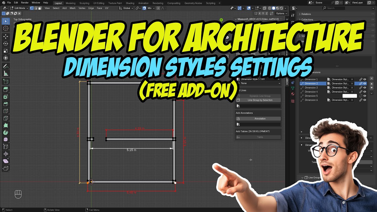 Blender per l'architettura: come gestire gli stili delle linee di quota?