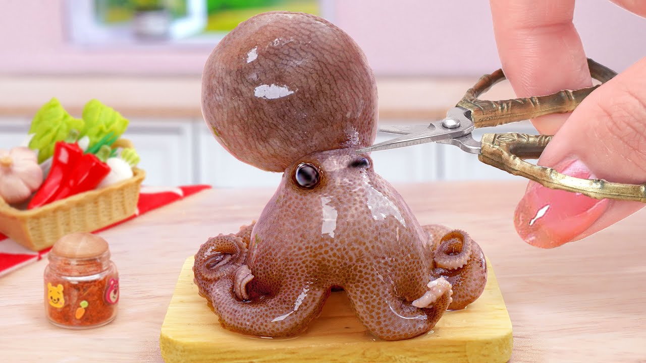 Best Delicious Seafood Recipe🐙How To Make Miniature Korean Spicy Fried Octopus✨💖Tina Mini Cooking