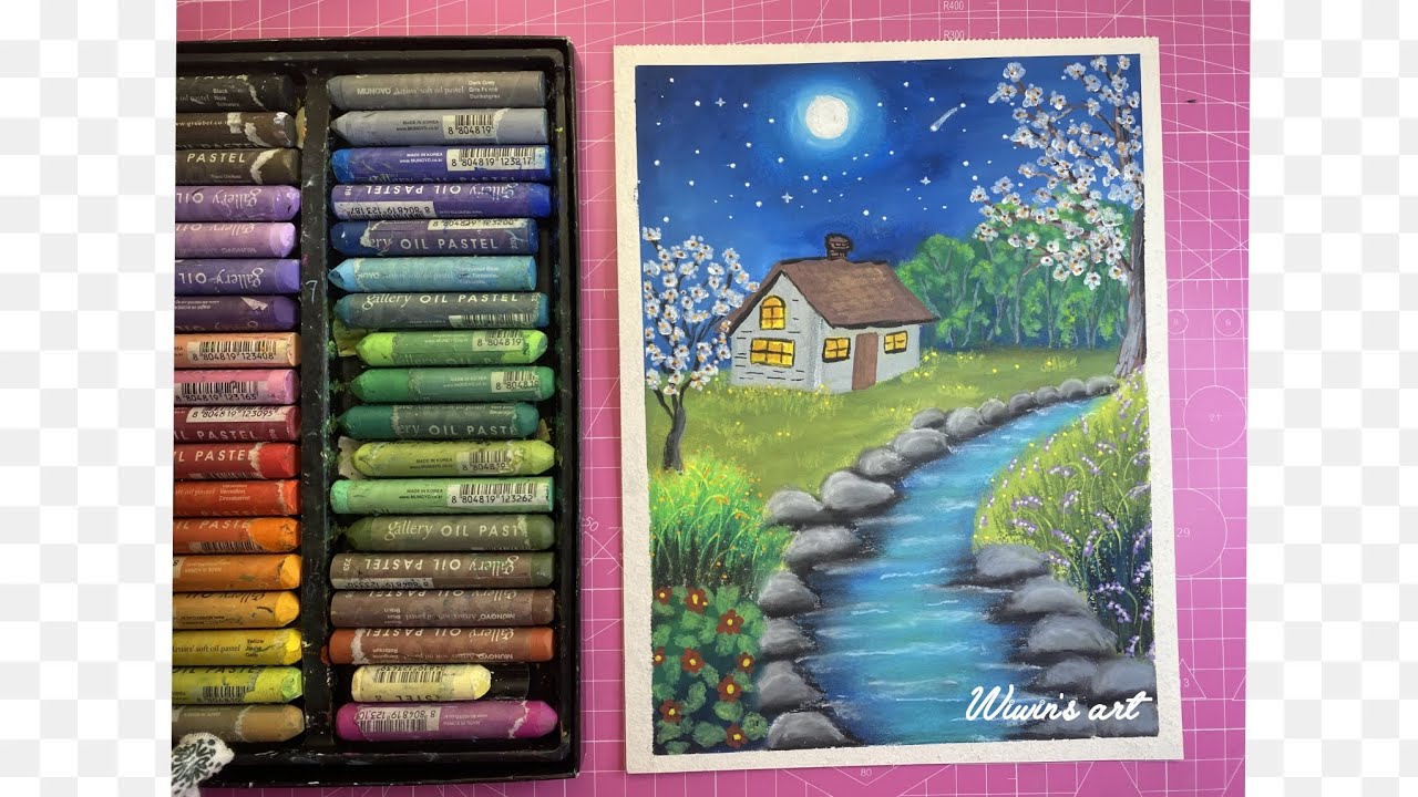 tutorial menggambar pemandangan malam dg oil pastel artist #art #pemula #menggambar #oilpastel #fyp