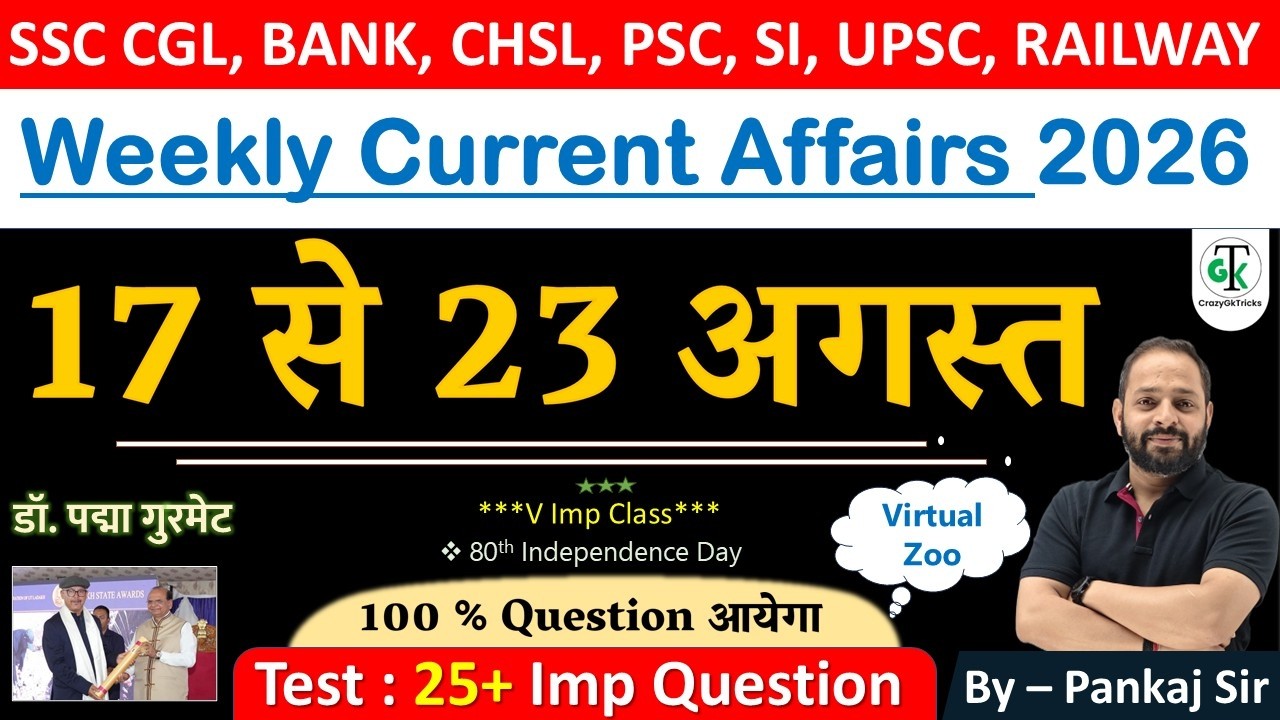 17 - 23 August 2026 Weekly Current Affairs | Most Important Current Affairs 2026 | CrazyGkTrick