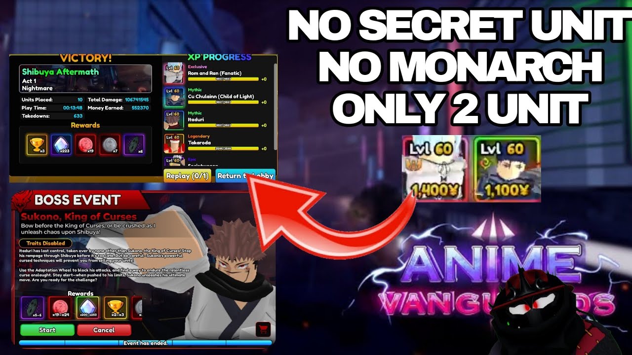 How To Beat Sukuna BossEvent using 2 units no secret no monarch in Anime Vanguard