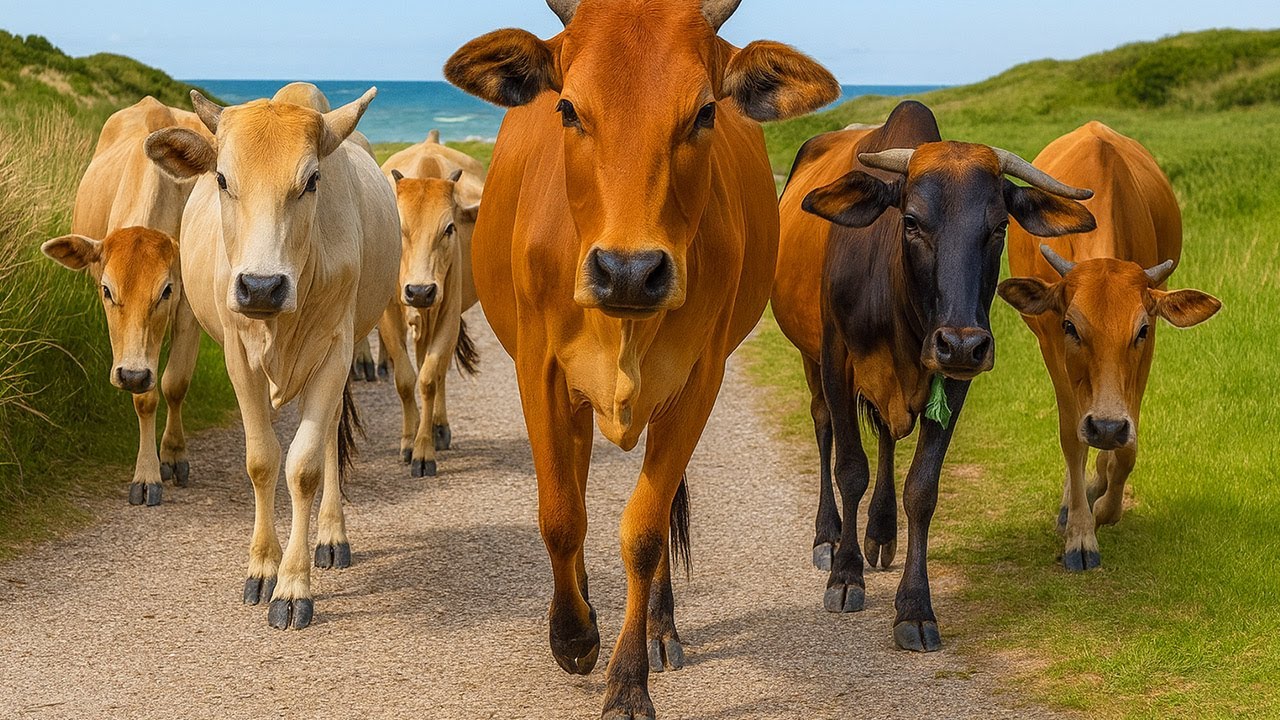 Penggembala Dan Kerumunan sapi yang menuju kandang, Suara Sapi Moo, Sapi Lucu Beramai-ramai di jalan