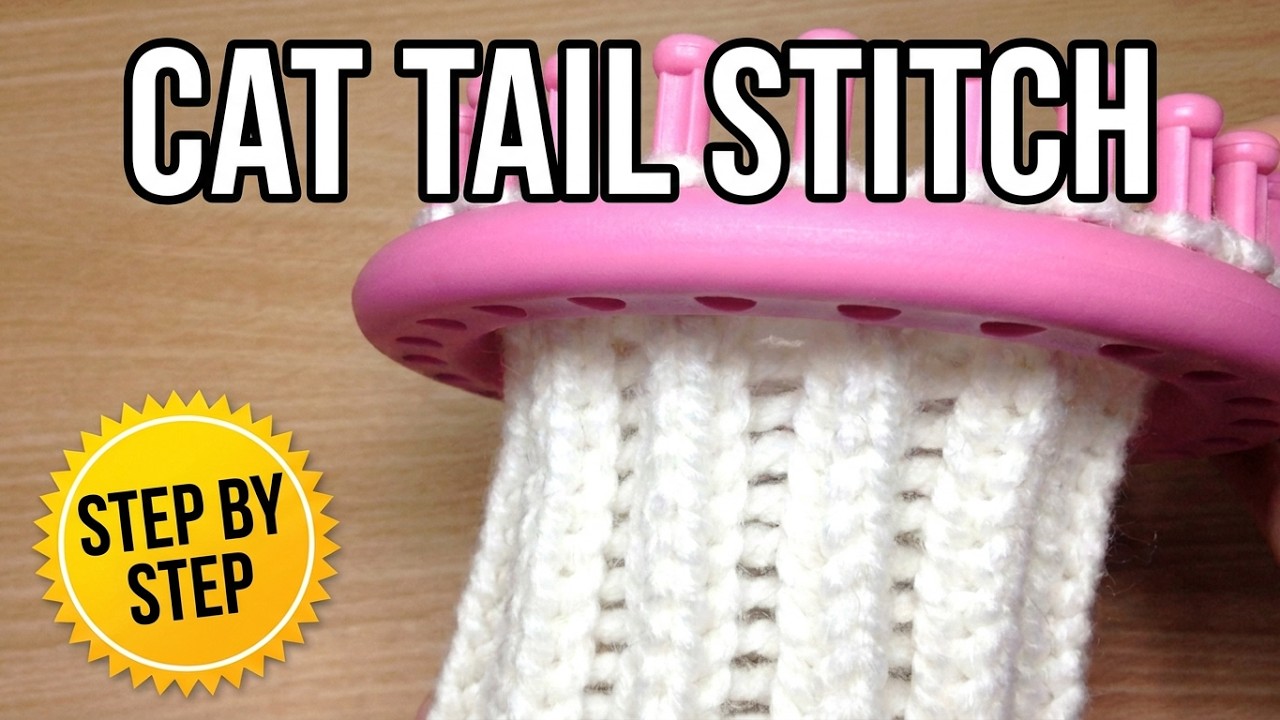 How To Knit CAT TAIL STITCH on a Round Loom -  Ideal for beginners