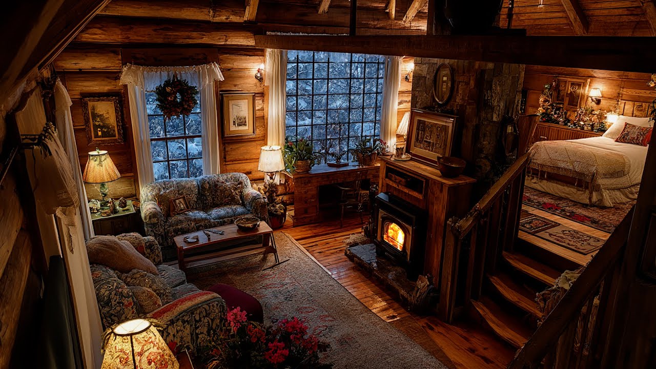 🔴A Hearth Glowing While Snow Fell Outside | Cozy Fireplace Sounds for Sleep and Untroubled Calm 💤