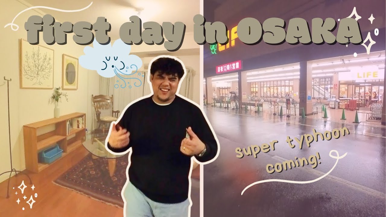 Flying to Osaka 🇯🇵 During a Super Typhoon 😬 | Day 1 Airbnb Tour + Grocery Run 💞🏯