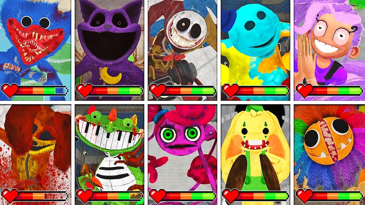 Poppy Playtime Chapter 1-5 - All BOSSES in BRIGHT Mode with Healthbars