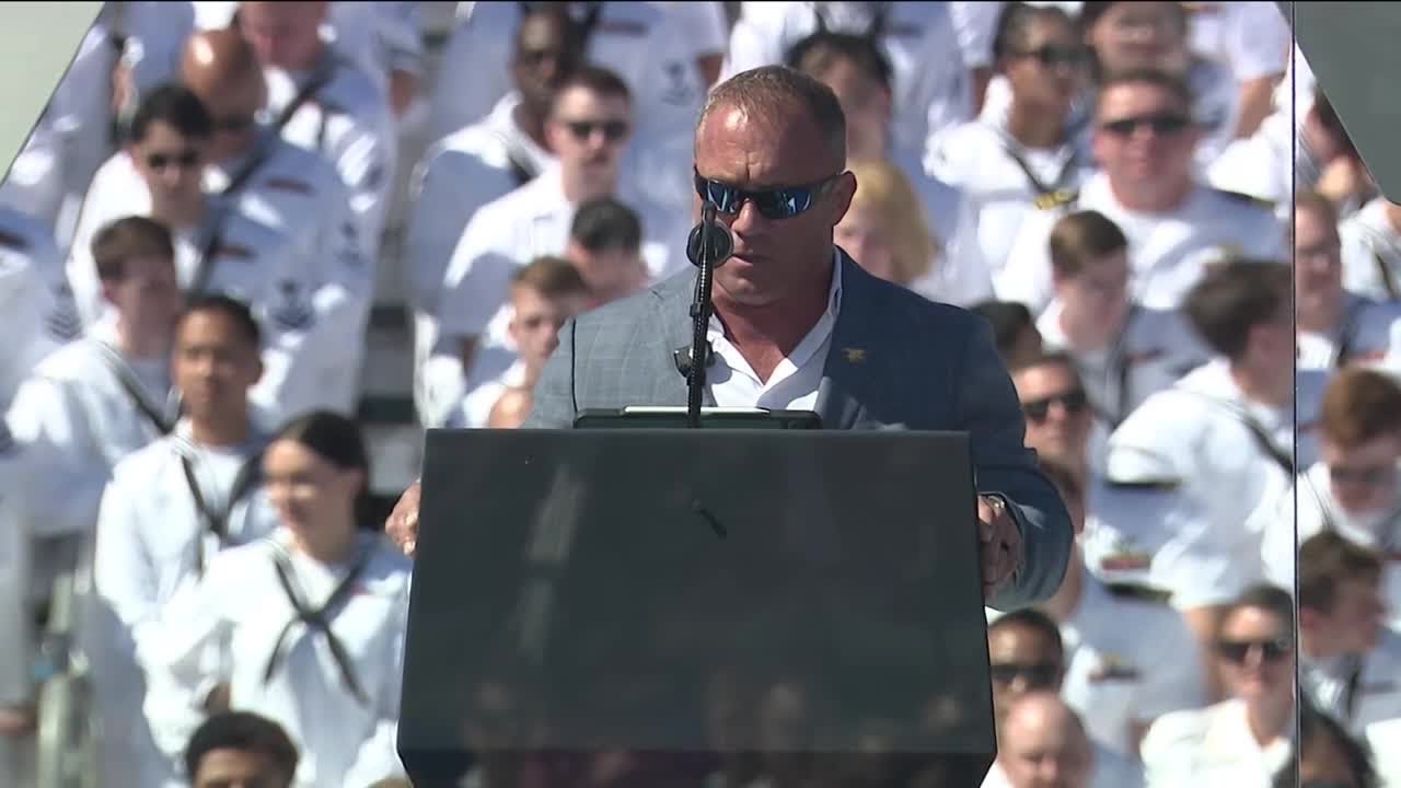 Retired Navy Seal Chris Wyllie addresses crowd at Titans of the Sea celebration