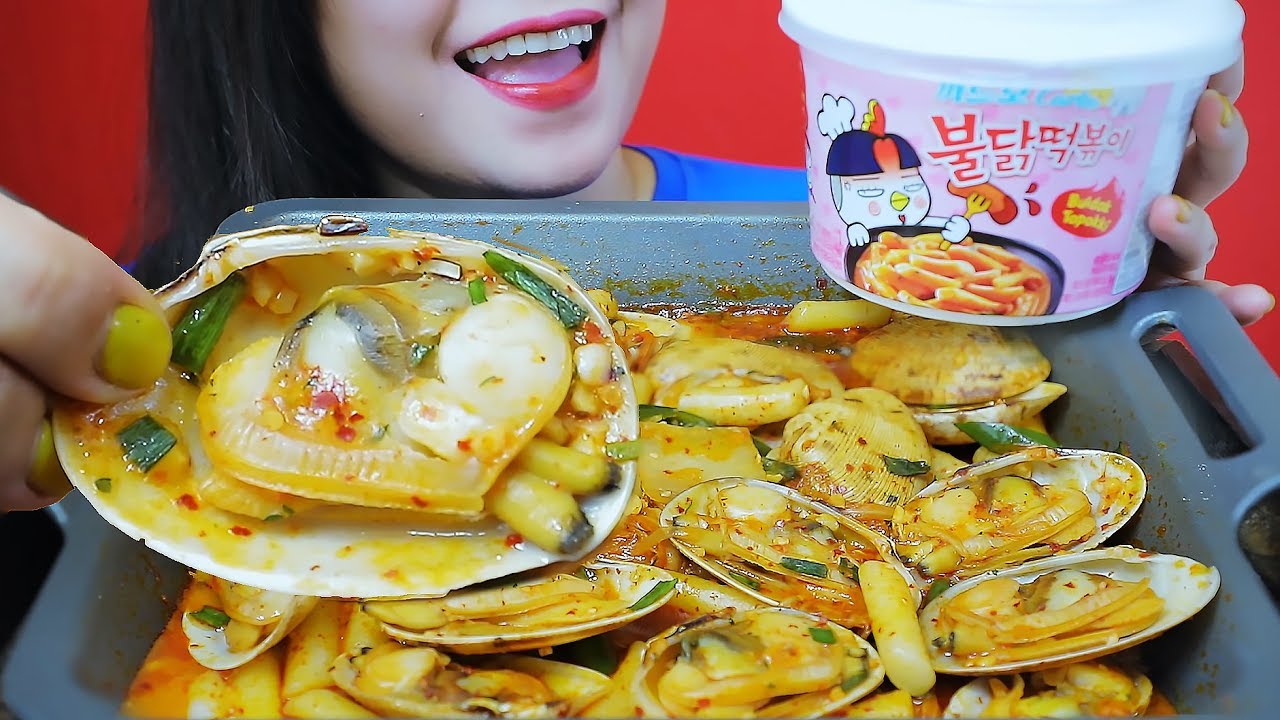 ASMR SPECIAL SAMYANG CARBONARA RICE CAKE AND TURGID VENUS CLAMS AND KIMCHI EATING SOUNDS | LINH-ASMR