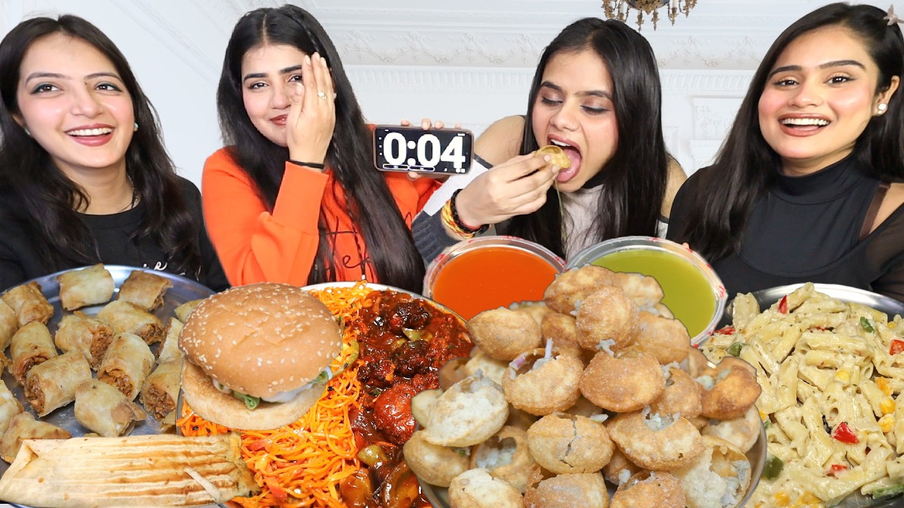 Guess the Food Eating Challenge/Golgappa, 10x Spicy Manchurian🔥, Burger, Spring Roll, Noodles, Pasta