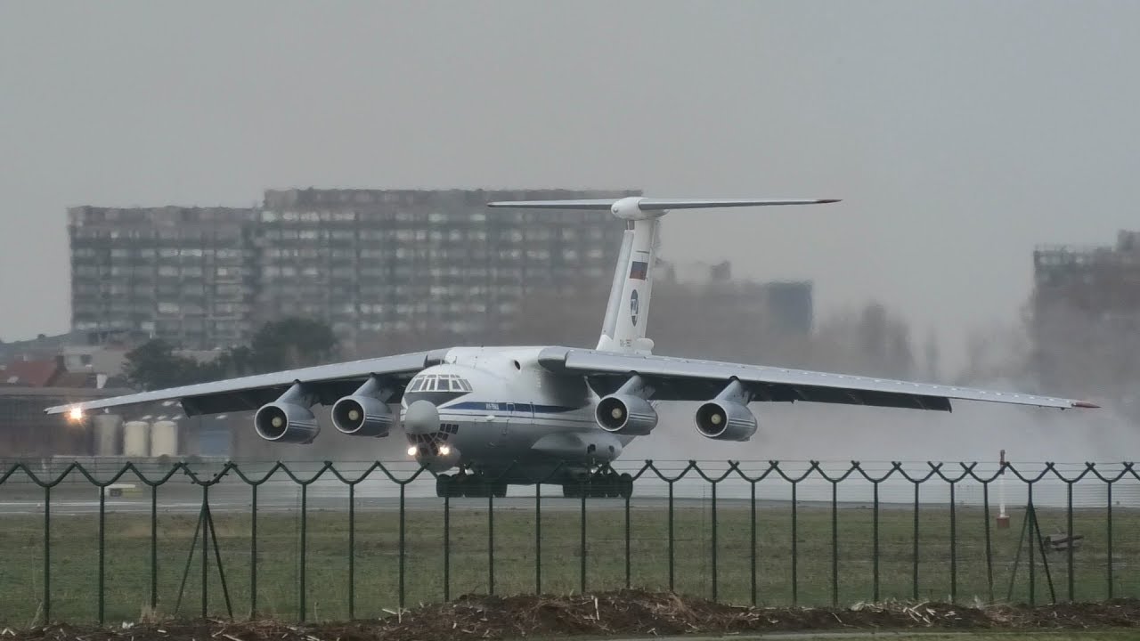 Russian Air Force IL-76 Wet Take Off Ostend Airport