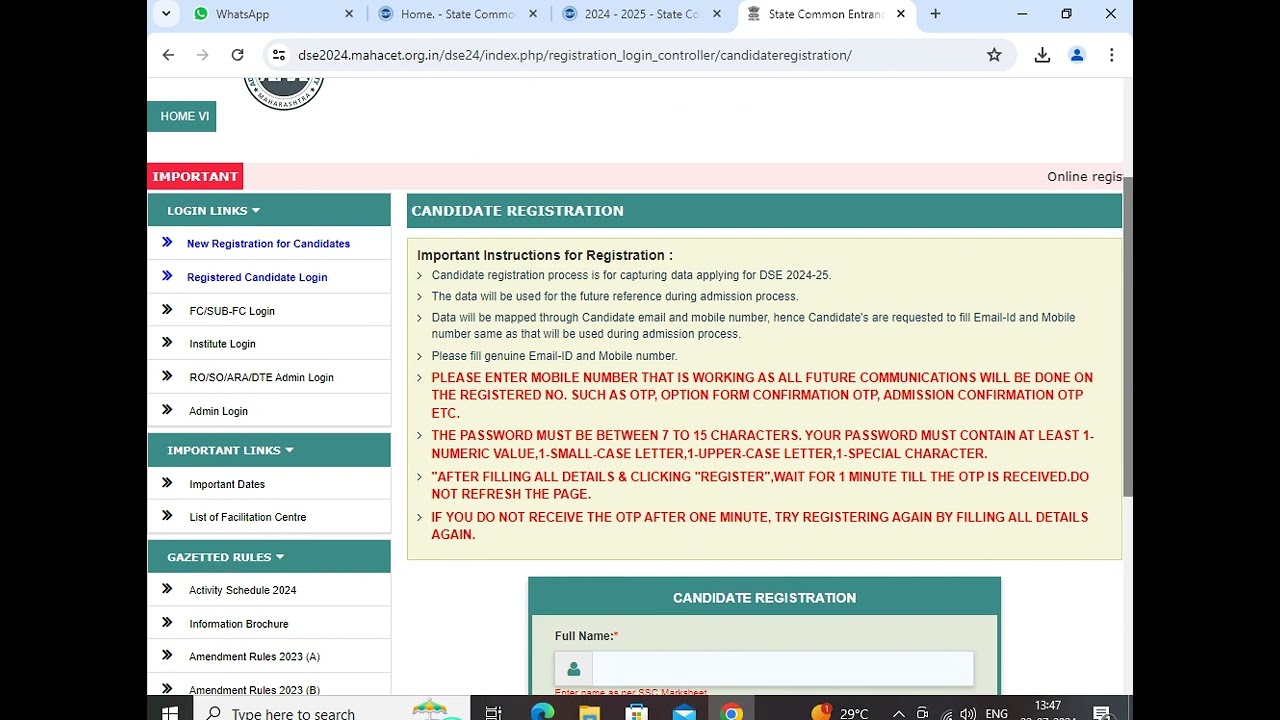 how to fill direct second year registration engineering  after diploma  link