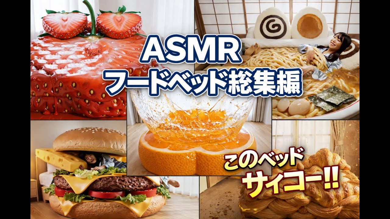 ASMRフードベッド総集編【最高の癒し】夢のベッドで寝てみた!? #ASMR #FoodBed #フードベッド #癒し動画 #不思議体験 #ASMRCompilation #総集編