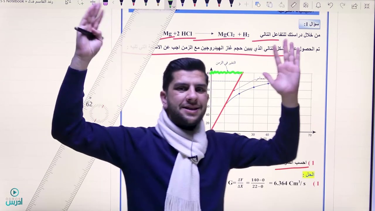 حساب سرعة التفاعل من الرسم البياني  - الاستاذ رعد القاسم