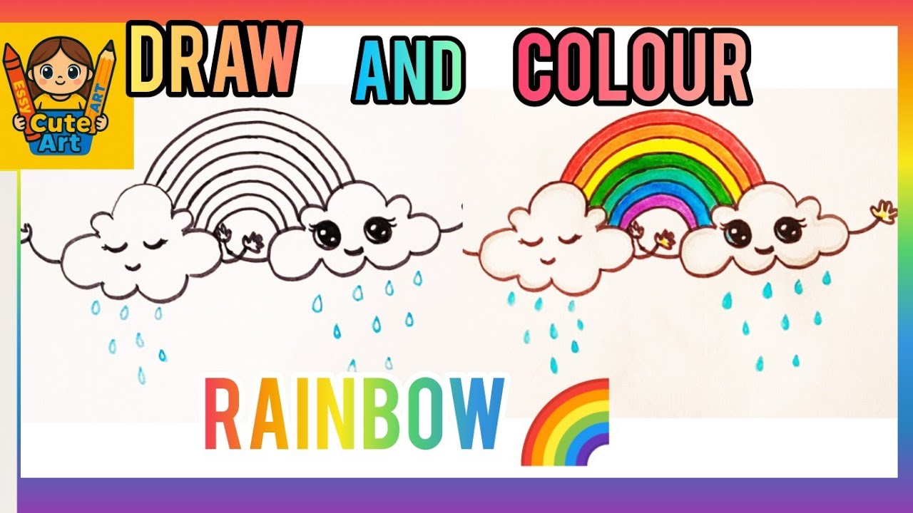 How To Draw a Rainbow with Clouds and Rain | EASY Step-by-Step Drawing for Kids 🌈☁️🌧️