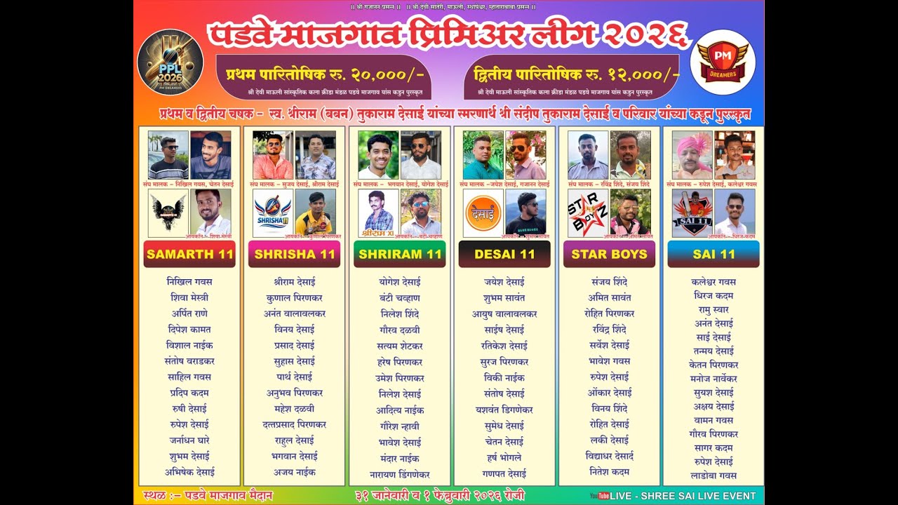 पडवे माजगाव प्रीमियर लीग २०२६ (दिवस पहिला)