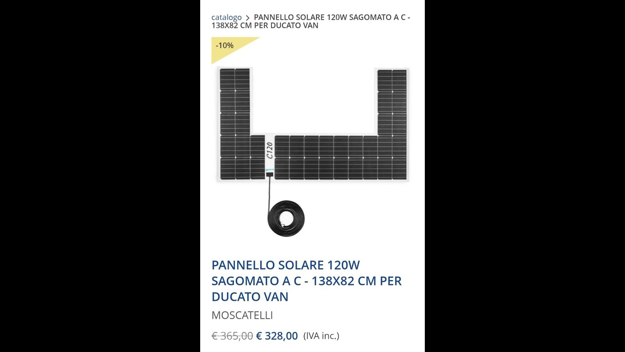 'Moscatelli 'e-VAN 90w -PANNELLO SOLARE SAGOMATo,  Test / Recensione prova !!! nuovi pannelli camper