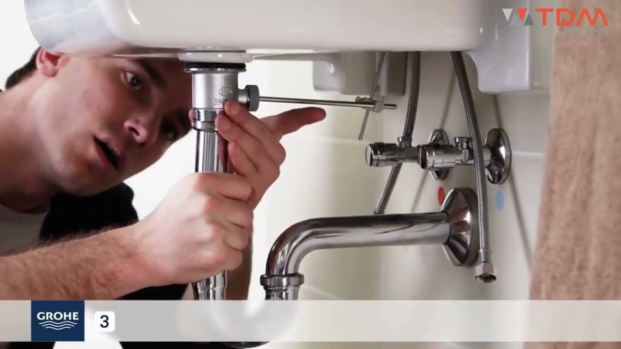 TDM.VN | Hướng dẫn cách lắp đặt vòi lavabo Grohe nóng lạnh bộ xả ty cho chậu rửa mặt