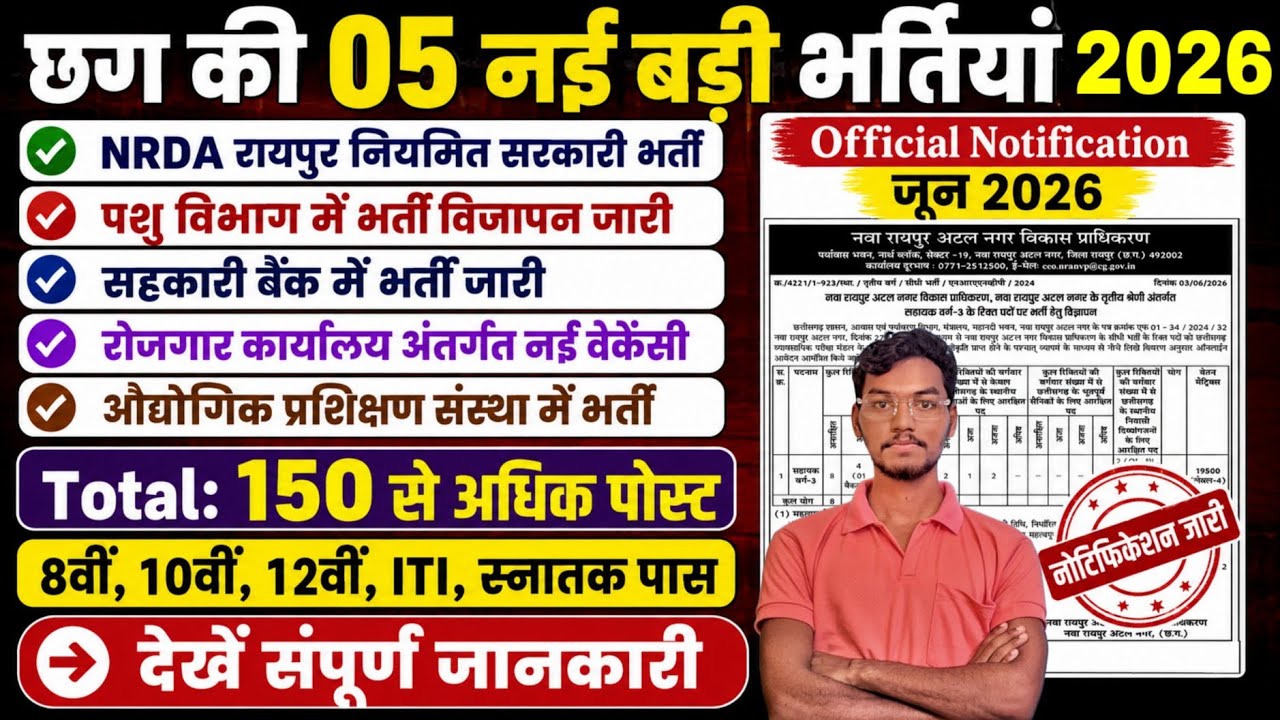 🔥 05 Major CG Recruitments June 2026 / Vyapam NRDA Raipur New Recruitment 12th Pass / Cooperative...